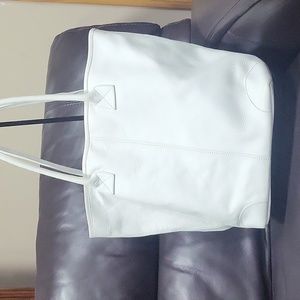 White Leather Crate & Barrel Large Bag